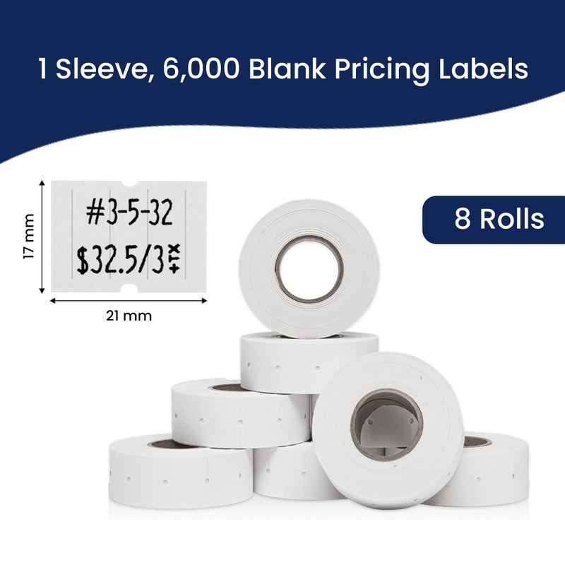 Perco 2 Line White Labels - 8 Rolls, 1 Sleeve, 6,000 Blank Price and Date Gun Labels for Perco 2 Line Price and Date Guns - Made in USA - Image 3